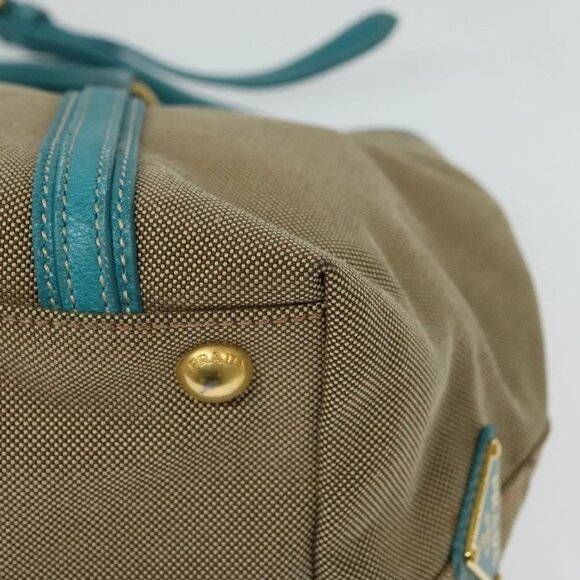 PRADA Hand Bag Canvas 2way Beige Gold Auth 138843 - Picture 5 of 16